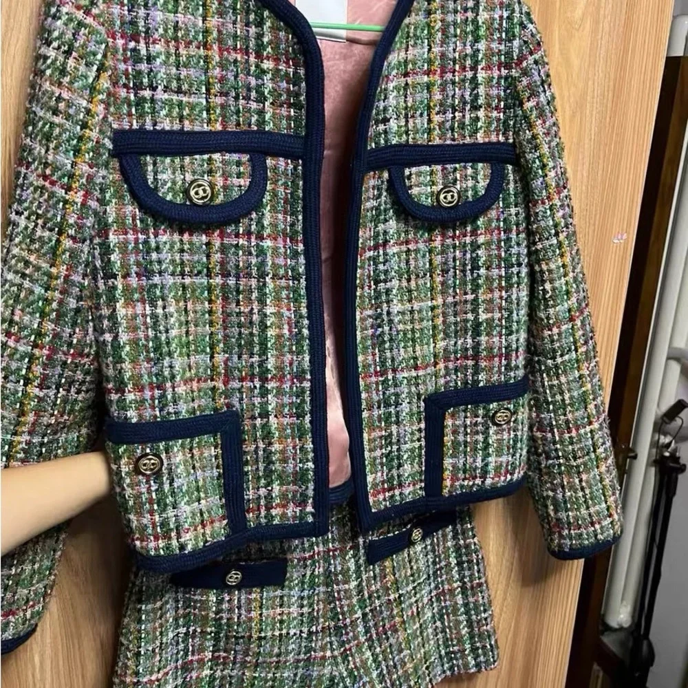 Sandro wool Stylish Plaid Blazer and Skirt Set - Picture 3 of 7